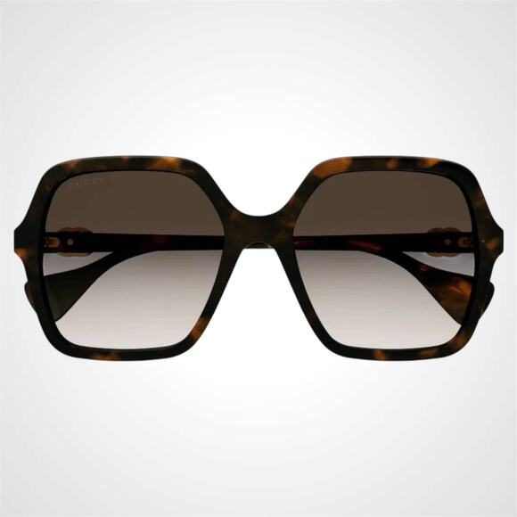 NEW GUCCI Sunglasses Brown Square Oversized Gold Metal GG Logo 56mm - Picture 2 of 5